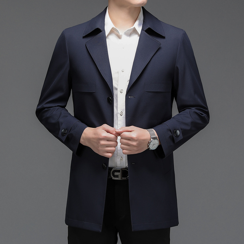 Men's Mid-Length Business Jacket With Suit Collar