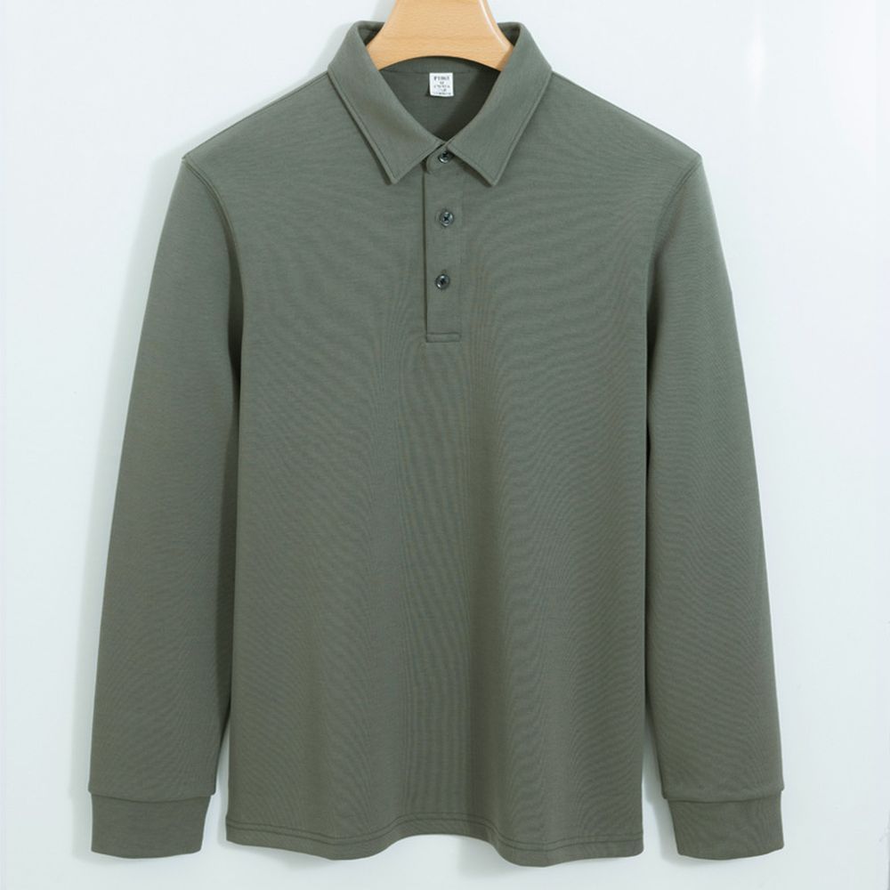 Men's Long-sleeved Polo Shirt with Thickened Cotton Collar