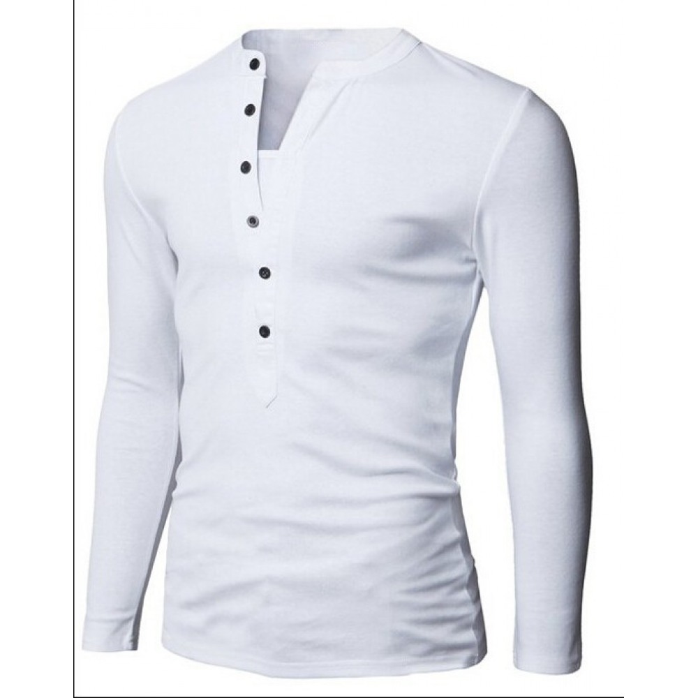 Autumn and Winter New Hot Sale Men's 6 Button Slim Long Sleeve T-Shirts