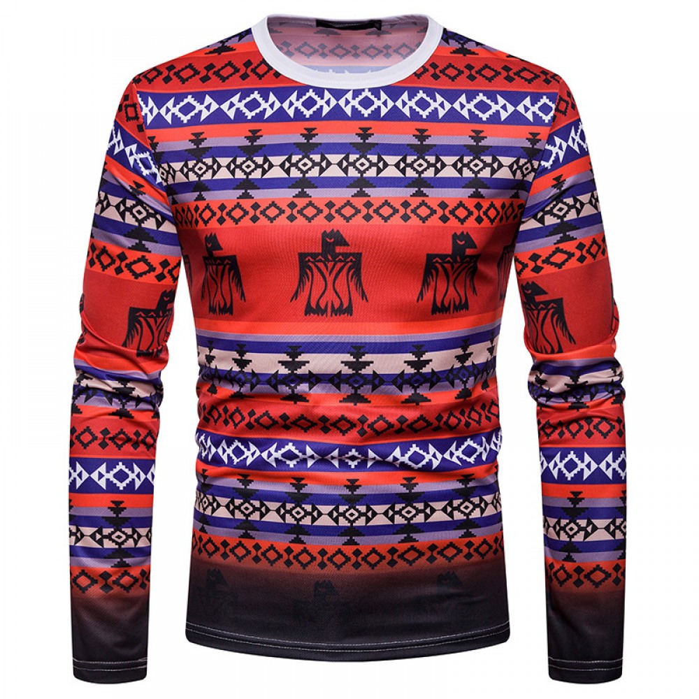 Men's 3D Digital Printing Color Long-Sleeved T-Shirt