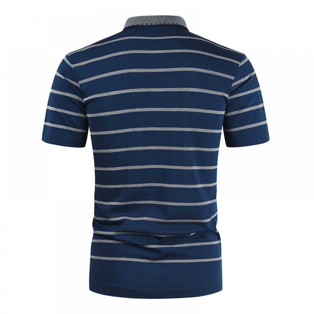 New Summer Men's Striped T-Shirt Lapel Casual Short Sleeves